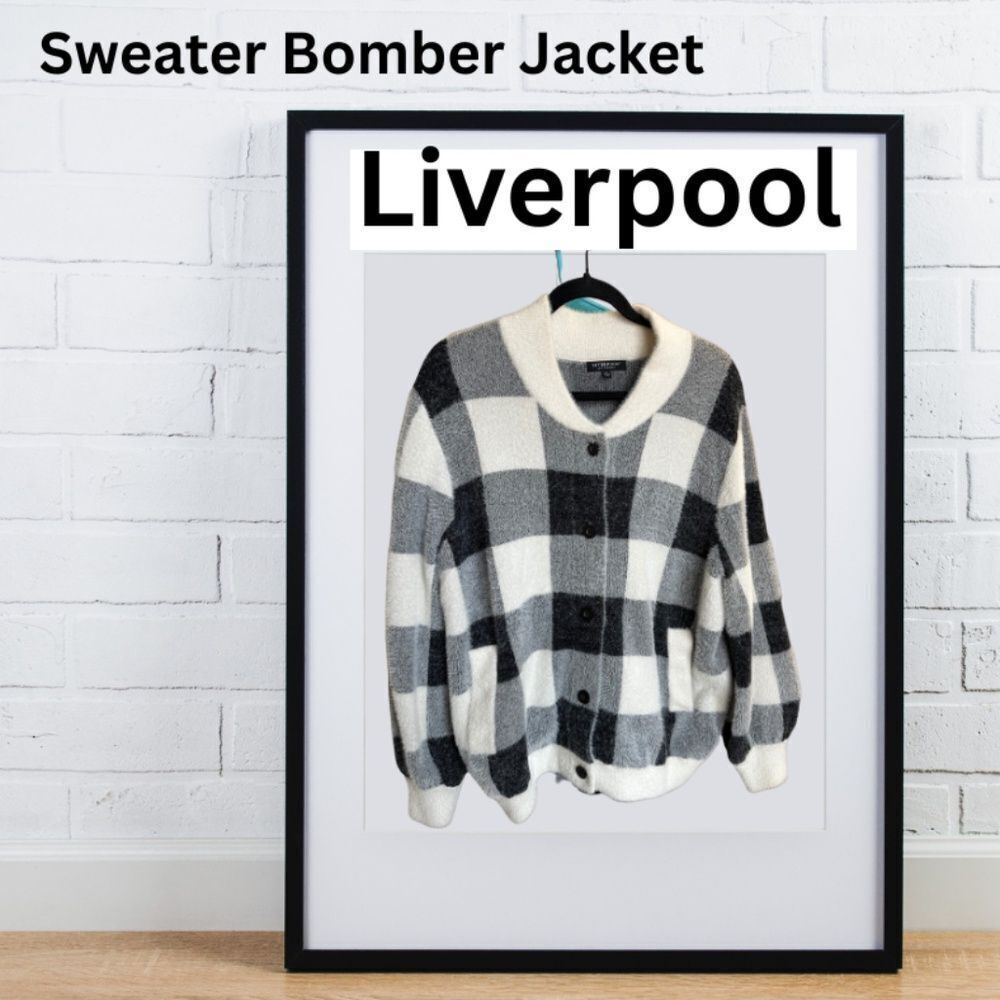 Like New  Liverpool Buffalo Checkered Bomber Sweater Jacket, Very Soft